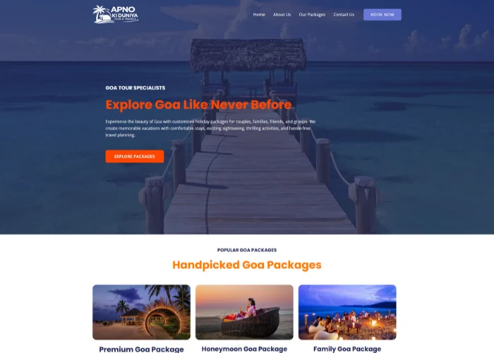 Apno Ki Duniya Goa tour packages website designed and developed by Just Dot Marketing