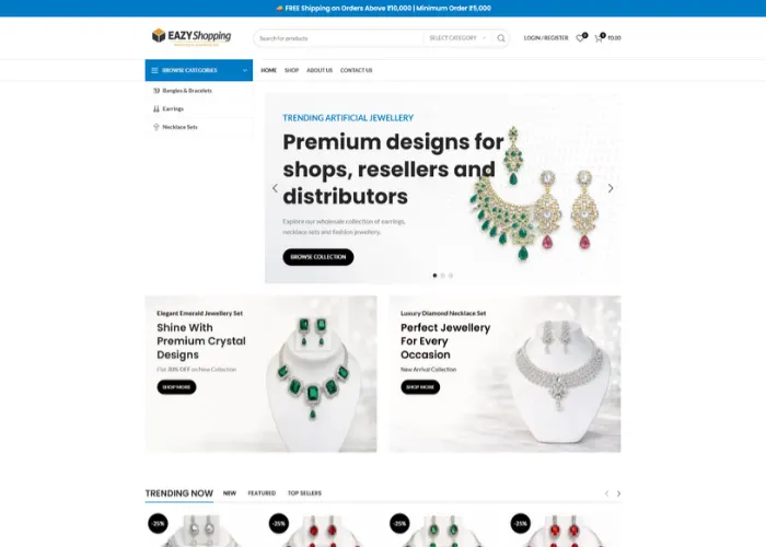 Eazy Shopping wholesale jewellery online store designed and developed by Just Dot Marketing