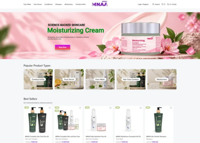 MNAA skincare and haircare online store designed and developed by Just Dot Marketing